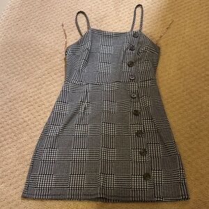 wild fable Black & White Plaid Button-Front Spaghetti Strap Mini Dress